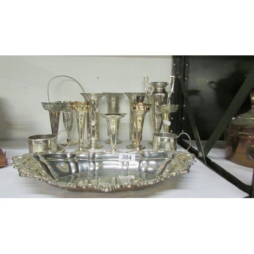 304 - 13 items of silver plate including posy vases