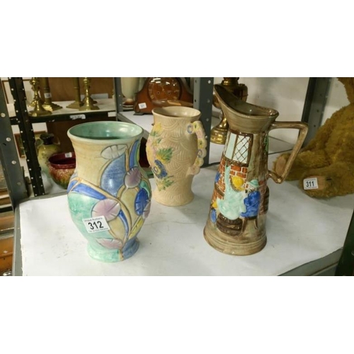 312 - A Beswick vase, An Arthur Wood jug and a Radford jug