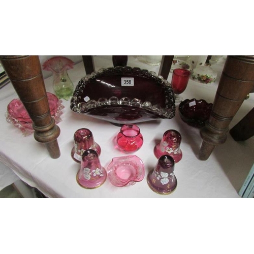 358 - 12 pieces of various glass ware including cranberry