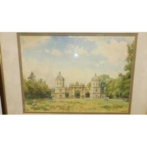 586 - A water colour of Burleigh house, gate house signed Cyril J. Mayes '88