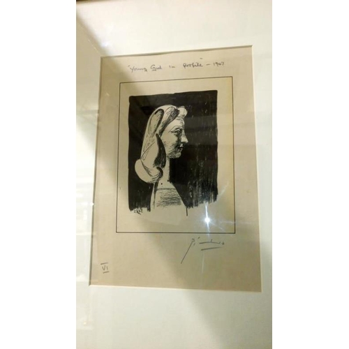 601 - A Pablo Picasso print, possibly artist proof, entitled 'young girl in profile' signed in pencil