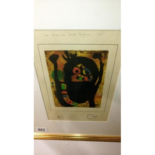 603 - A Joan Miro print, possibly artist proof, entitled 'Le Femme Aux Bijoux' (the woman with jewels) sig... 