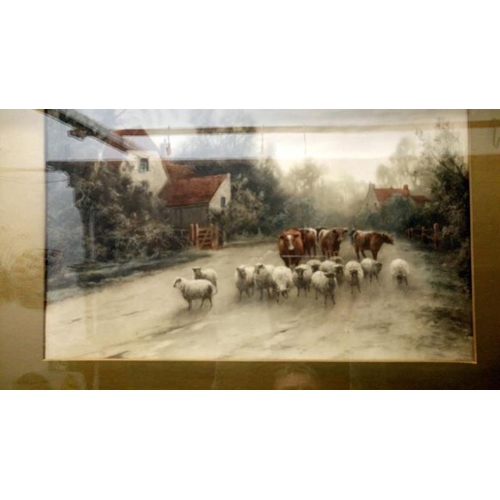 625 - A pair of framed & glazed water colours, country scenes with sheep