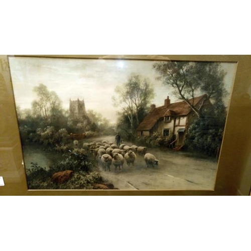 625 - A pair of framed & glazed water colours, country scenes with sheep