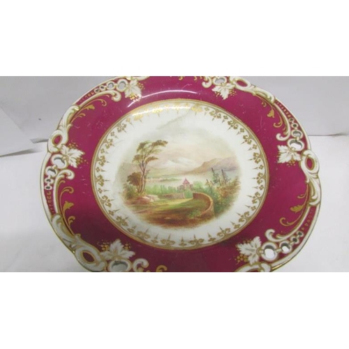 66 - A 19th century hand painted comport with rural scene