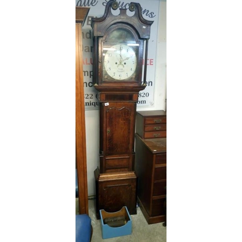 681 - An oak cased 8 day Grandfather clock with painted dial by T Gadsby, Leicester