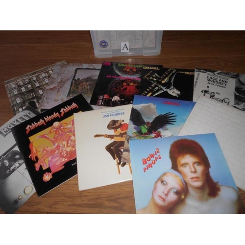 491 - A box of approximately 90 progressive rock LP records including Led Zeppelin, Budgie, Jimi Hendrix, ... 