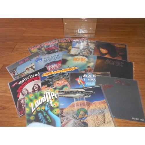 382 - A box of approximately 60 thrash and heavy metal rock LP records including Iron Maiden, Metallica, A... 