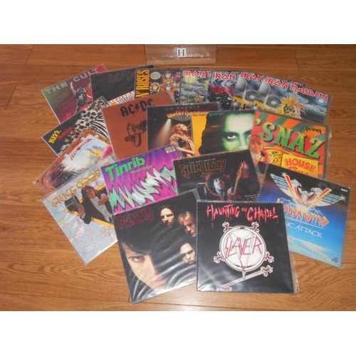 379 - A box of approximately 60 thrash and heavy metal rock LP records including Danzig, Slayer, Iron Maid... 