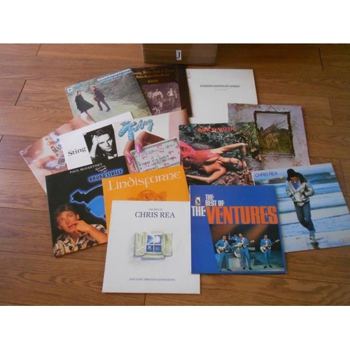 386 - A box of approximately 60 rock and pop LP records including Led Zeppelin, Simon and Garfunkle, Ventu... 