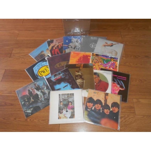 381 - A box of approximately 60 progressive and classic rock LP's including Moody Blues, Beatles, Led Zepp... 