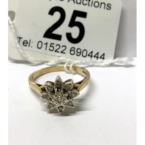 25 - A 9ct gold floral pava diamond ring, size P