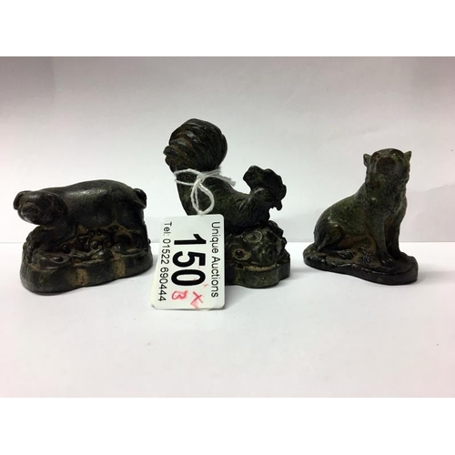 150 - 3 Chinese small bronze animals being wolf, wild boar and cockerel