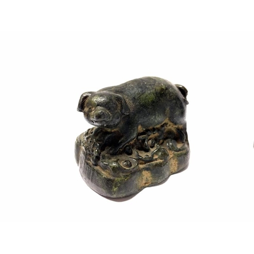 150 - 3 Chinese small bronze animals being wolf, wild boar and cockerel