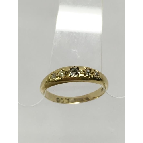 18 - An old cut 5 stone diamond ring dated London 1902, tests as 18ct gold, size Q