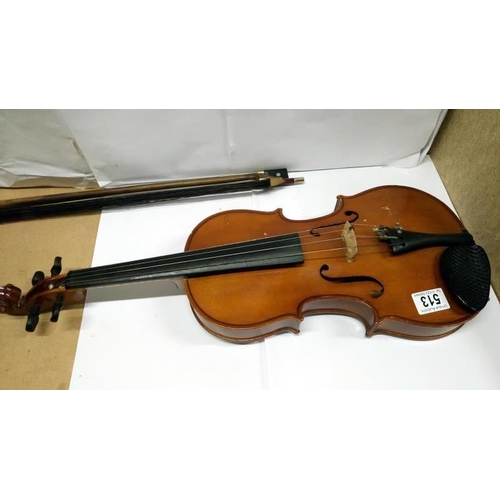 513 - A violin & 2 bows in case, label reads 'Piena student violin, model Antonius Stradivarius