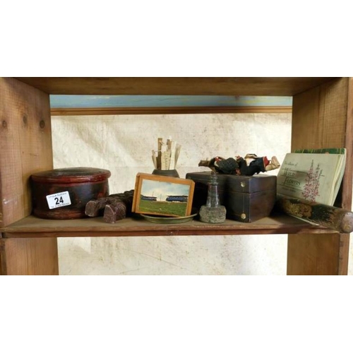 24 - A wooden shelf unit & miscellaneous wooden items