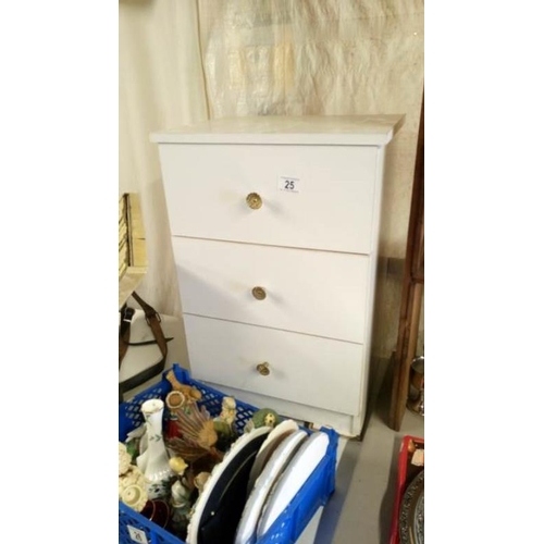 25 - A 3 drawer white bedside cupboard