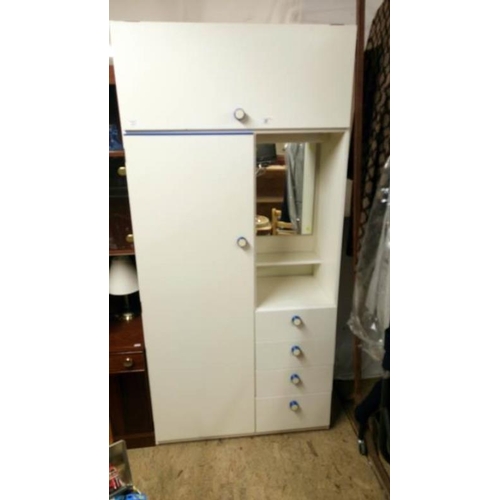 39 - A single door white wardrobe with top box & 3 drawers