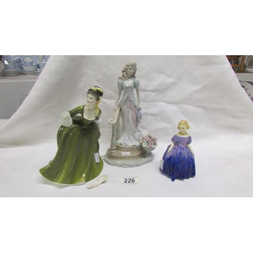 226 - 2 Royal Doulton figures, Simone & Marie, both a/f and one other figure