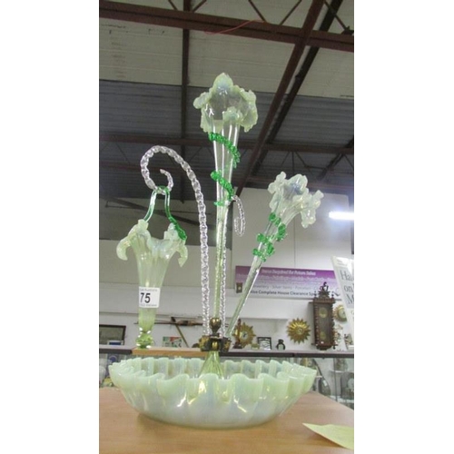 75 - A 19th century vaseline glass epergne (incomplete)