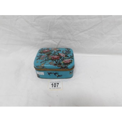 107 - A blue floral cloisonne box