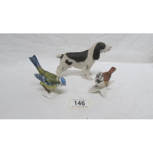 146 - An Aynsley spaniel and 2 Goebel birds