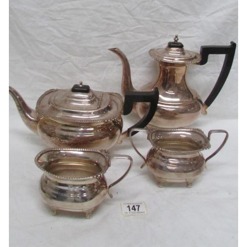 147 - A 4 piece silver plate tea set