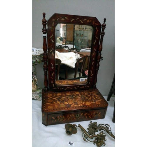 391 - A marquetry inlaid toilet mirror