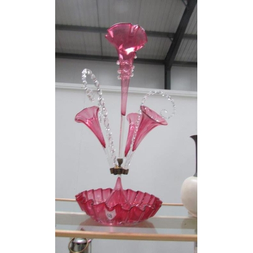 48 - A cranberry glass epergne