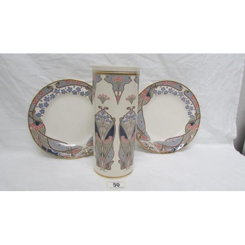 50 - A Mason's Ironstone Liberty London Ianthe pattern vase and 2 plates