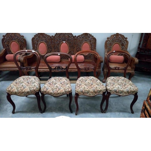 618 - A set of 3 + 1 mahogany balloon back dining chairs