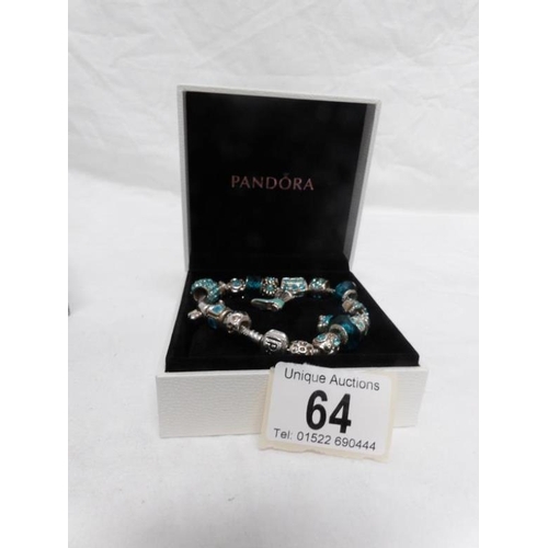 64 - A replica Pandora style charm bracelet in box