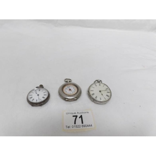 71 - 3 silver fob watches, a/f