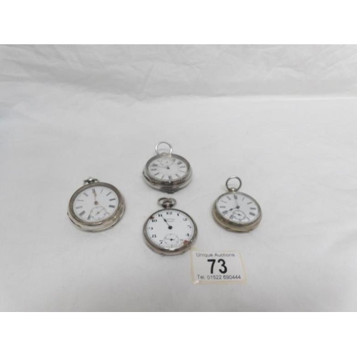 73 - 2 silver pocket watches and 2 others, a/f