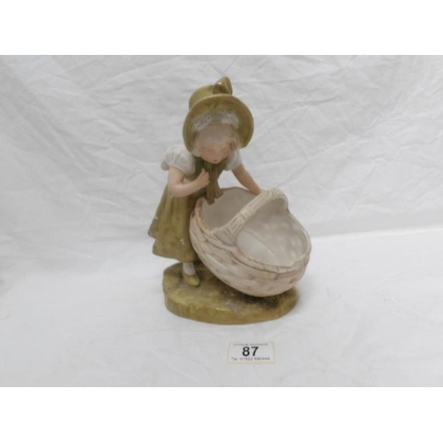 87 - A Royal Dux figure of a girl with basket