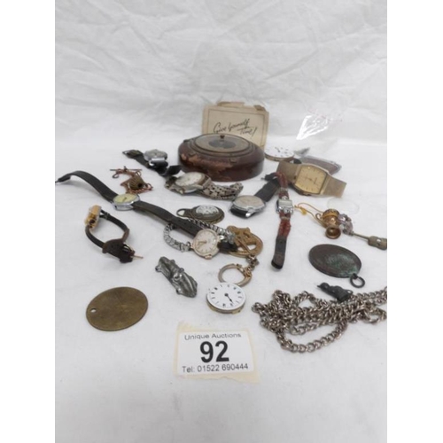 92 - A mixed lot including small barometer, watches, chains etc