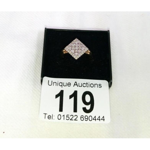 119 - A yellow gold diamond shaped 20pt diamond ring