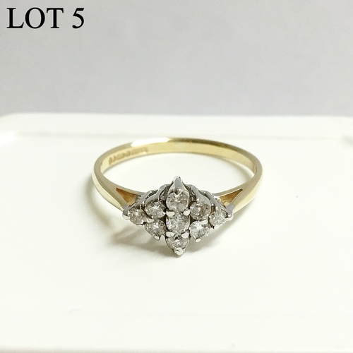 5 - A diamond cluster set with nine diamonds in 9ct gold, ring size M