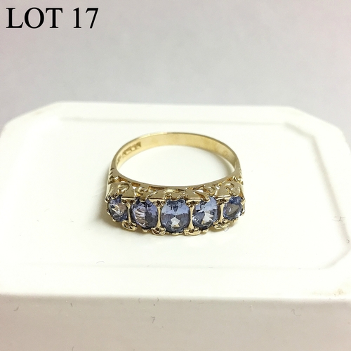 17 - A five stone tanzanite ring set in 9ct gold