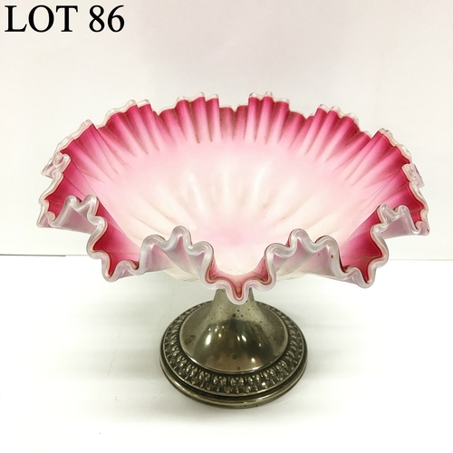 86 - A satin glass sweetmeat dish on metal base