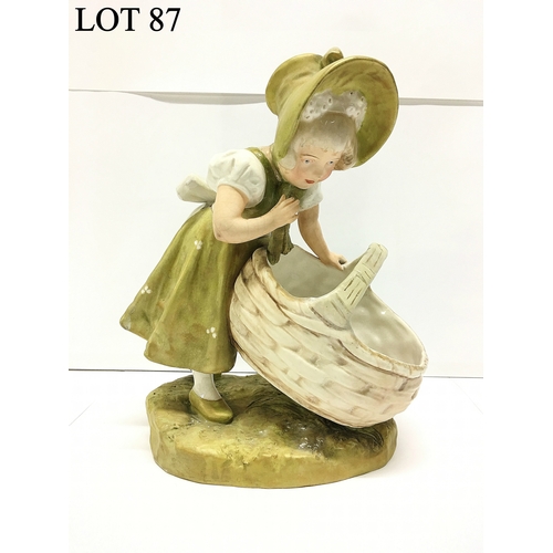 87 - A Royal Dux figure of a girl with basket