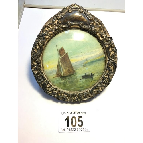 105 - A silver framed miniature on porcelain