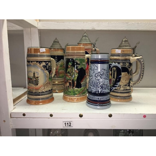 112 - 3 lidded beer steins & 4 others