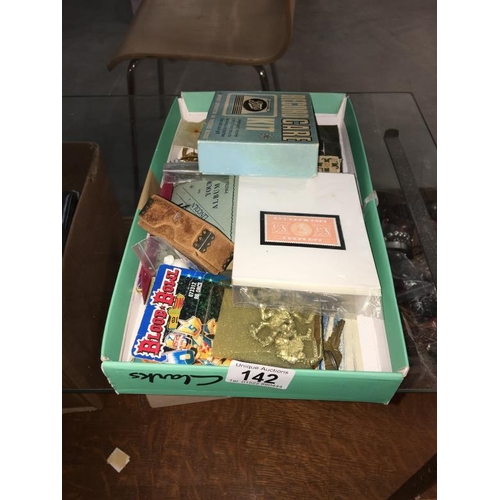 142 - A box of miscellaneous including 8mm Stingray home movie & Boots record care kit etc.