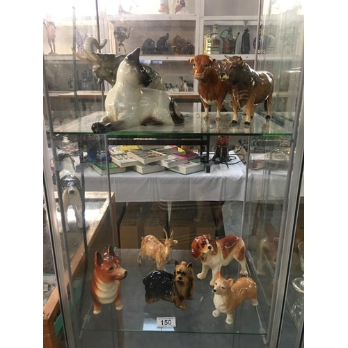 150 - A quantity of figurines including Beswick Siamese cat, Royal Dux elephant, 3 Beswick A/F