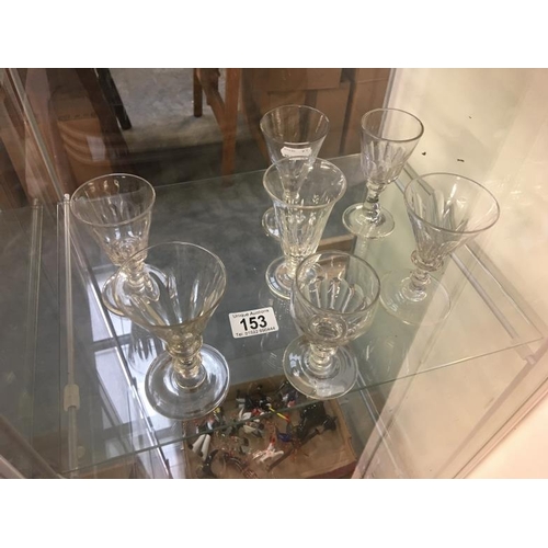 153 - 7 early Victorian glasses (6 trumpet shaped)