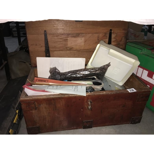 238 - An old pine box & contents