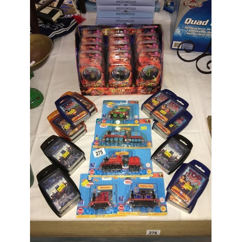 275 - A quantity of Doctor Who micro-universe figures, Thomas the Tank engine trains and Top Trumps