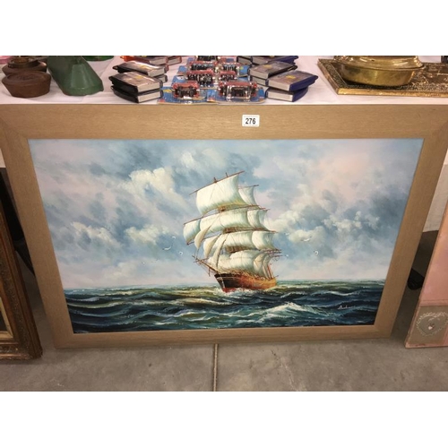 276 - A large framed oil on board of a sailing ship signed Ambrose